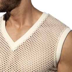 ES Collection Débardeurs-Débardeur Col V Crochet Beige