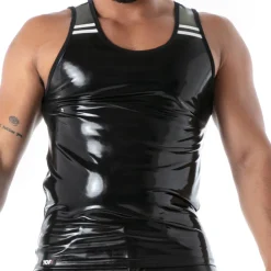 TOF Paris Tenues Sexy|Débardeurs-Débardeur en Latex Seconde Peau Noir