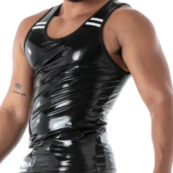 TOF Paris Tenues Sexy|Débardeurs-Débardeur en Latex Seconde Peau Noir