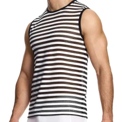 Modus Vivendi Débardeurs-Débardeur Full Striped Through Rayé Noir - Blanc