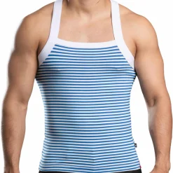 Andrew Christian Débardeurs-Débardeur Miami Cabana Boy Rayé Blanc - Bleu