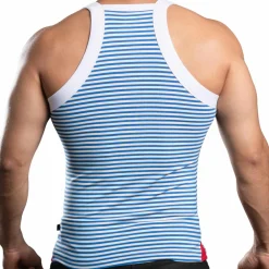 Andrew Christian Débardeurs-Débardeur Miami Cabana Boy Rayé Blanc - Bleu