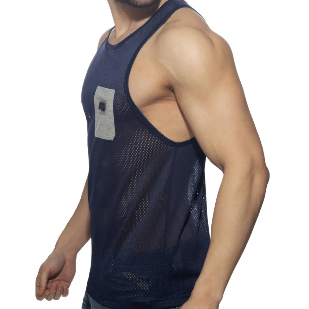 Addicted Débardeurs-Débardeur Poche Contrastée - Marine - Gris