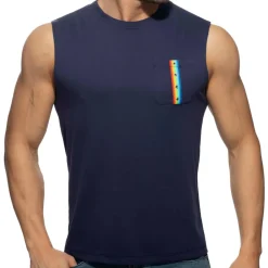 Addicted Débardeurs-Débardeur Rainbow Tape Bleu Marine