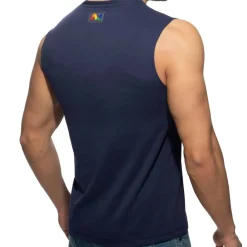 Addicted Débardeurs-Débardeur Rainbow Tape Bleu Marine