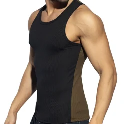 ES Collection Débardeurs-Débardeur Recycled Rib Bicolore Noir - Kaki