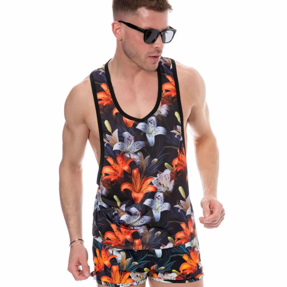 SKU Débardeurs-Débardeur Tropical Summer Noir