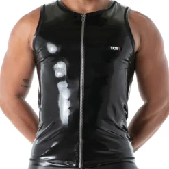 TOF Paris Tenues Sexy|Débardeurs-Débardeur Zippé en Latex Seconde Peau Noir