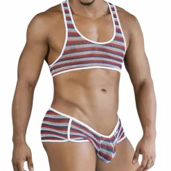 CandyMan Tenues Sexy-Ensemble Crop Top - Shorty à Rayures Colorées