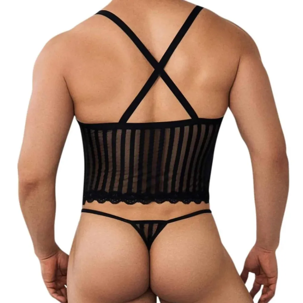 CandyMan Bodys Sexy|Tenues Sexy-Ensemble Harnais - String Ficelle Noir