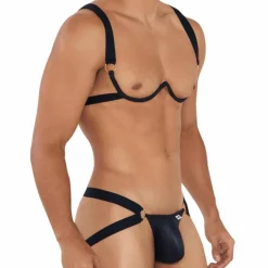 CandyMan Tenues Sexy-Ensemble Harnais Soutien-Gorge - Jock Strap Noir