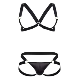 CandyMan Tenues Sexy-Ensemble Harnais Soutien-Gorge - Jock Strap Noir
