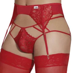 CandyMan Tenues Sexy|Jockstraps-Ensemble Jarretière - Jock Strap Dentelle Rouge