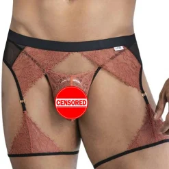 CandyMan Tenues Sexy|Strings-Ensemble Jarretière - String Ficelle Dentelle Terracotta