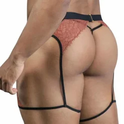 CandyMan Tenues Sexy|Strings-Ensemble Jarretière - String Ficelle Dentelle Terracotta