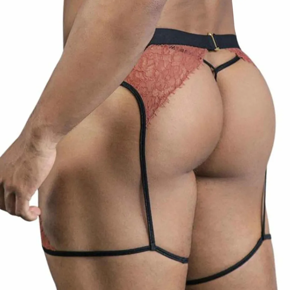 CandyMan Tenues Sexy|Strings-Ensemble Jarretière - String Ficelle Dentelle Terracotta