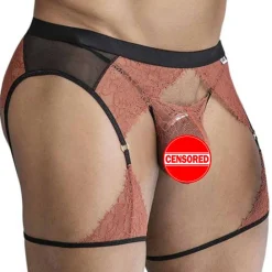 CandyMan Tenues Sexy|Strings-Ensemble Jarretière - String Ficelle Dentelle Terracotta