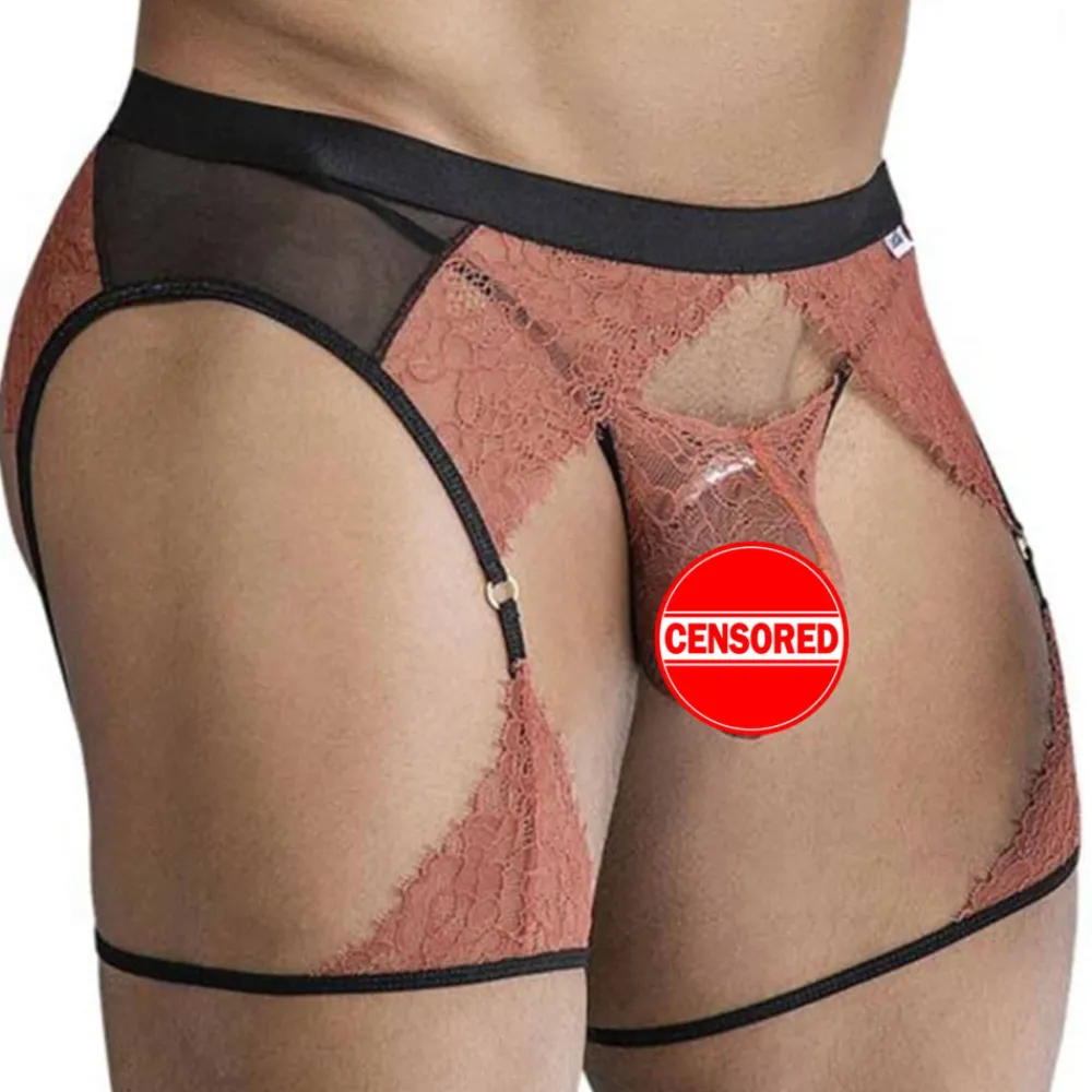 CandyMan Tenues Sexy|Strings-Ensemble Jarretière - String Ficelle Dentelle Terracotta