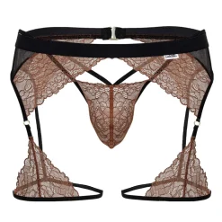 CandyMan Tenues Sexy|Strings-Ensemble Jarretière - String Ficelle Dentelle Terracotta