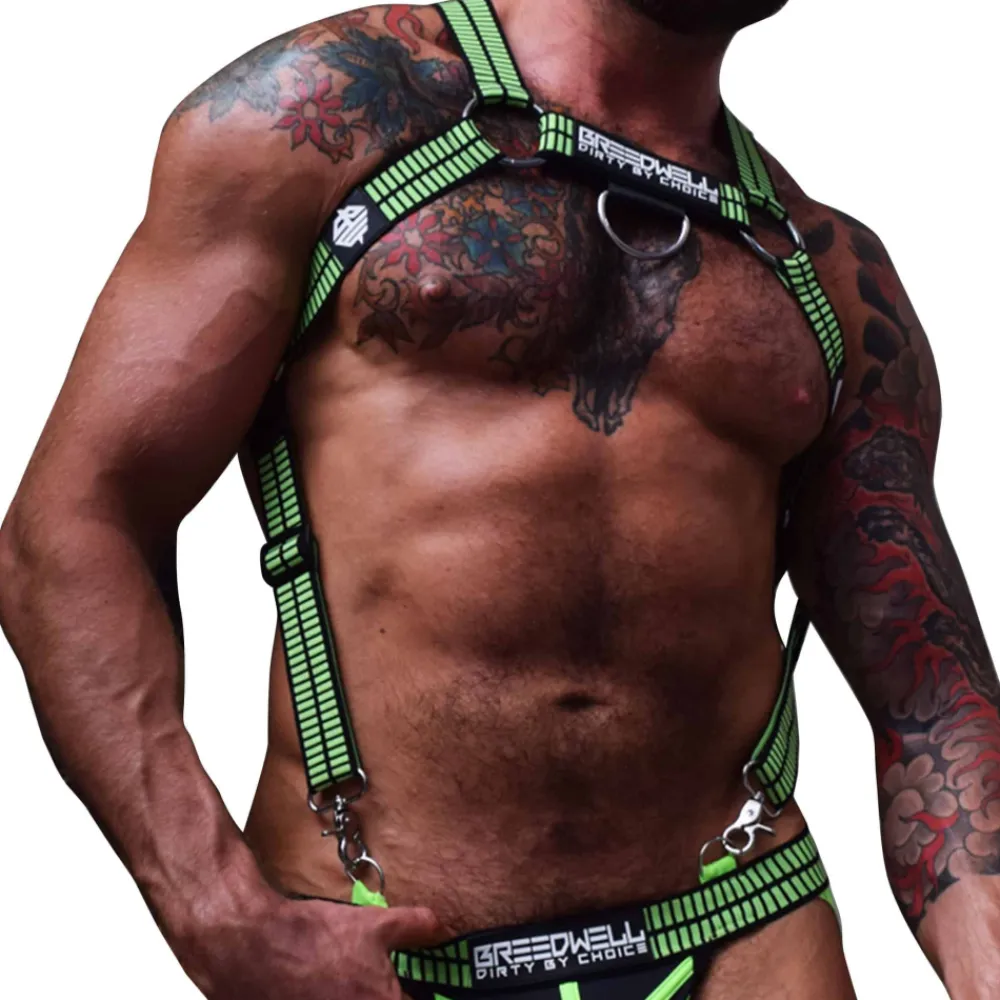 Breedwell Harnais-Harnais Body Hybred Noir - Vert Fluo
