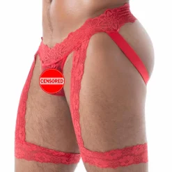TOF Paris Jockstraps-Jock Chaps en Dentelle Fluide Rouge