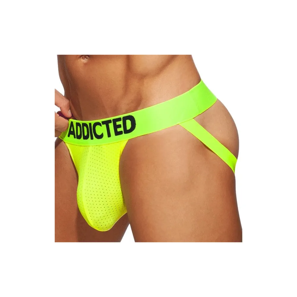 Addicted Jockstraps|Sous-Vêtements Push Up-Jock Strap Cockring Mesh Neon Jaune Fluo
