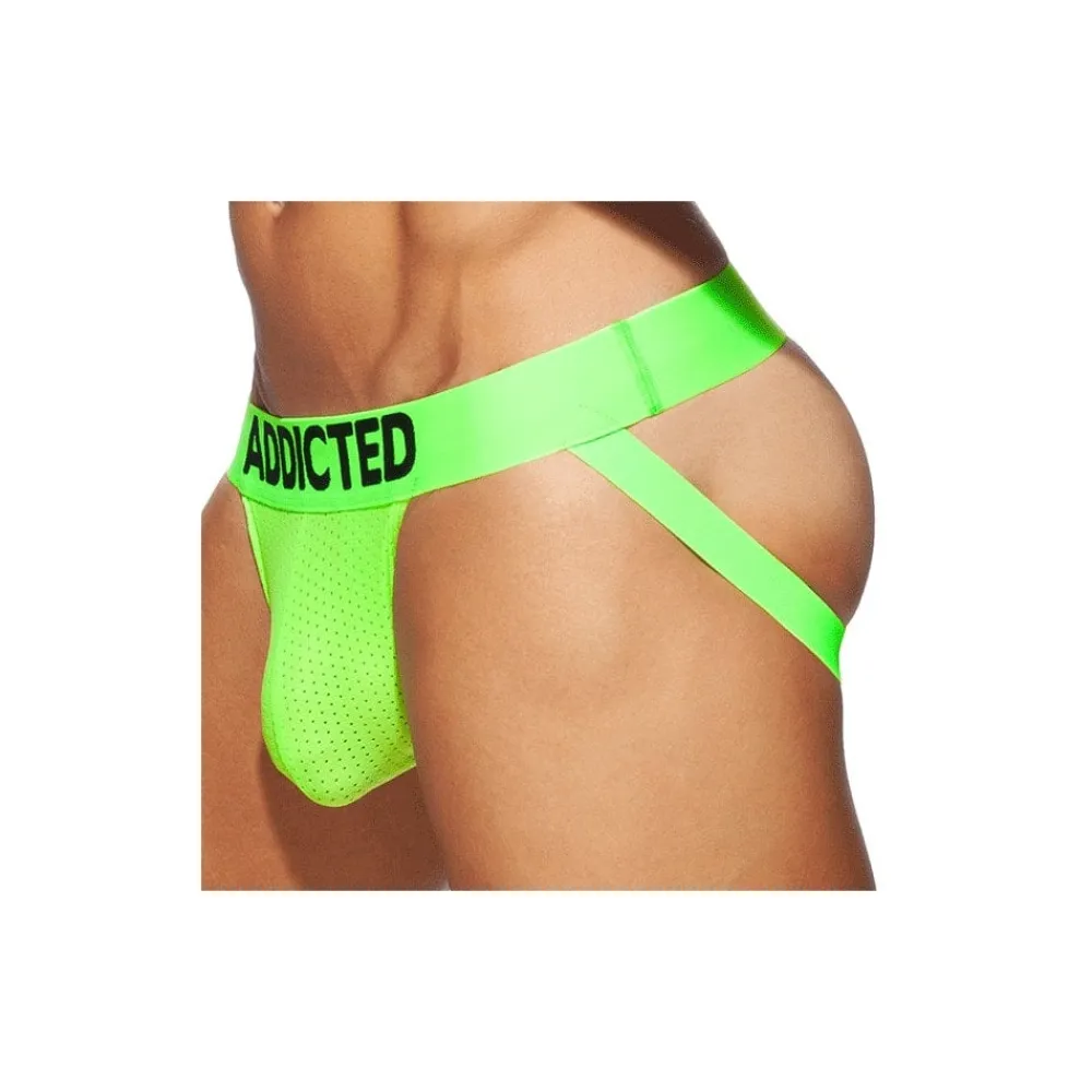 Addicted Jockstraps|Sous-Vêtements Push Up-Jock Strap Cockring Mesh Neon Vert Fluo