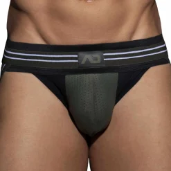 AD Fetish Jockstraps-Jock Strap Double Stripe Noir - Kaki