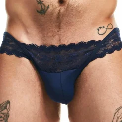 Sexy Boy Jockstraps-Jock Strap Lingerie Dentelle Bleu Marine