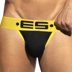 ES Collection Jockstraps-Jock Strap Recycled Rib Noir - Jaune