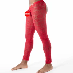 TOF Paris Tenues Sexy|Sous-Vêtements Push Up-Legging Ouvert en Dentelle Fluide Rouge