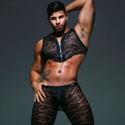 TOF Paris Tenues Sexy|Sous-Vêtements Push Up-Legging Ouvert en Dentelle Fluide Noir