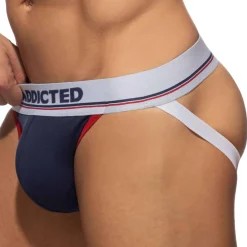 Addicted Jockstraps-Lot de 3 Jock Straps Tommy Coton Blanc - Bleu Marine - Rouge