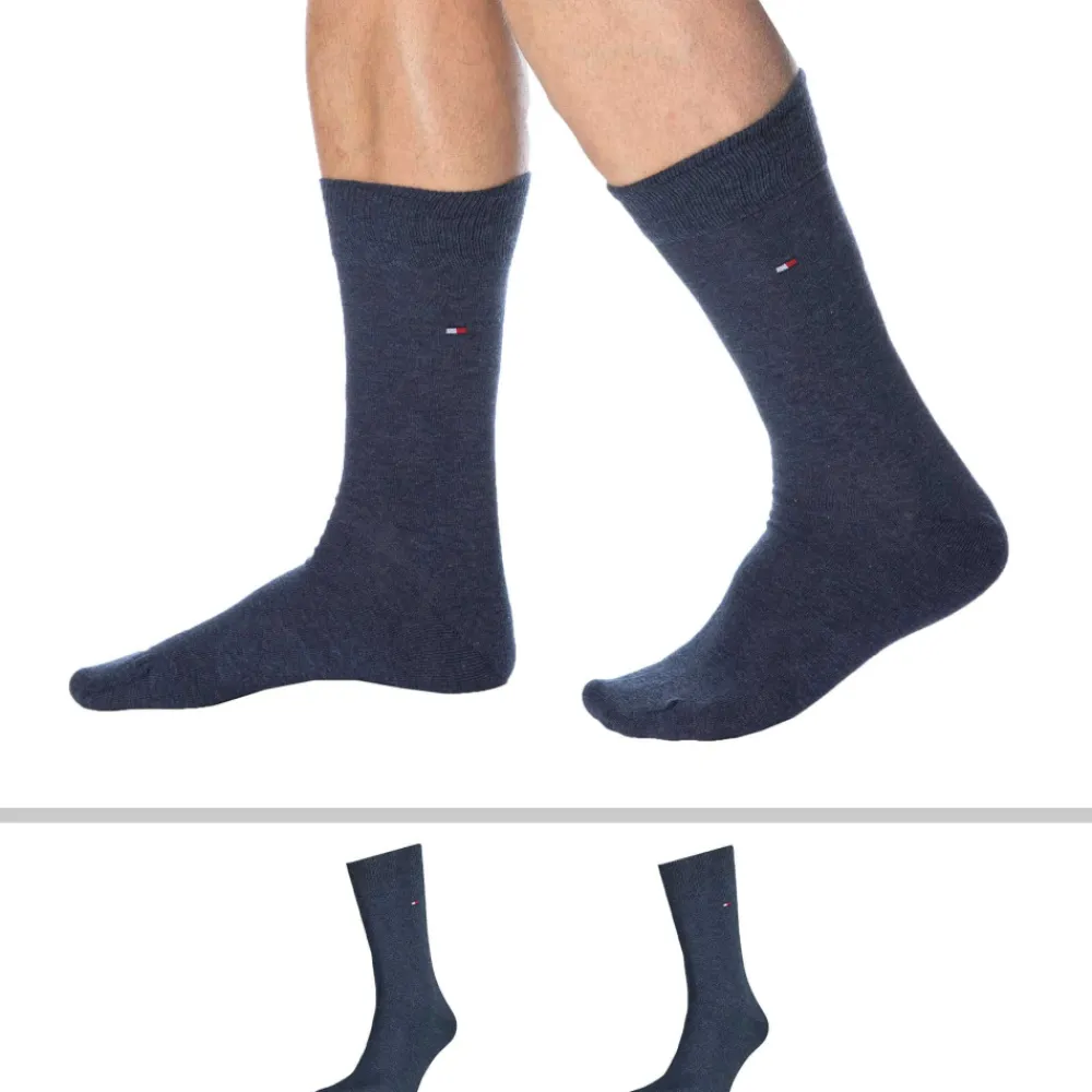 Tommy Hilfiger Chaussettes-Lot de 2 Paires de Chaussettes Classiques Coton Bleu Jeans