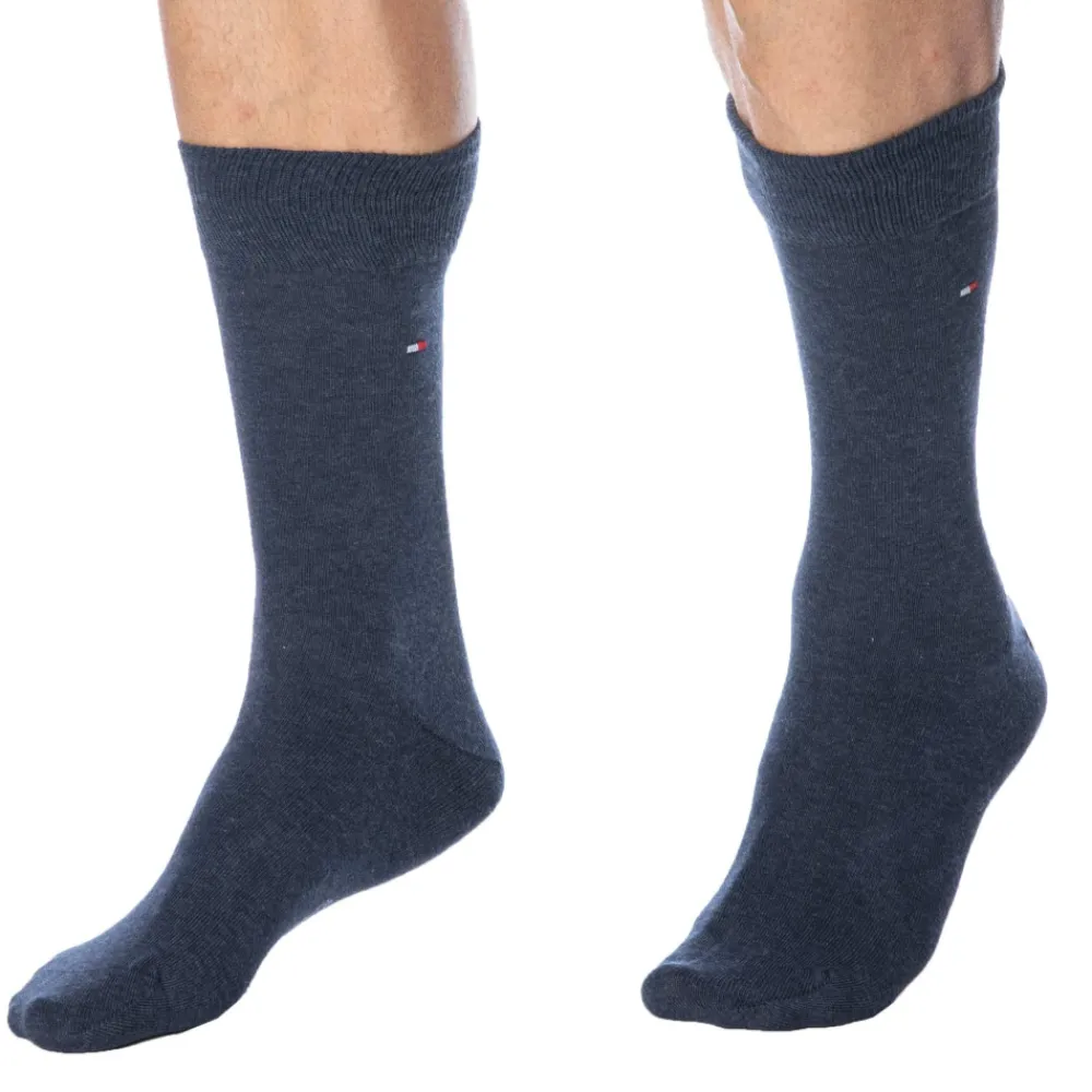 Tommy Hilfiger Chaussettes-Lot de 2 Paires de Chaussettes Classiques Coton Bleu Jeans
