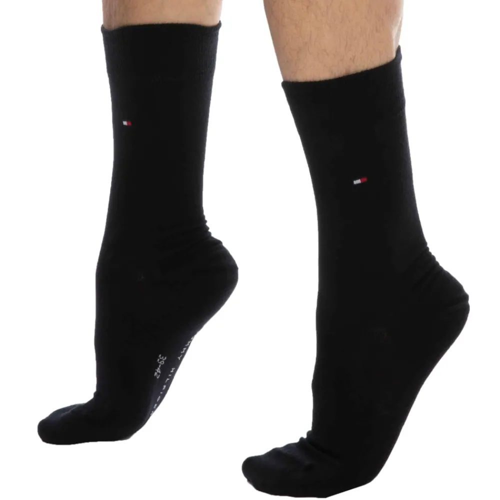 Tommy Hilfiger Chaussettes-Lot de 2 Paires de Chaussettes Classiques Coton Noires
