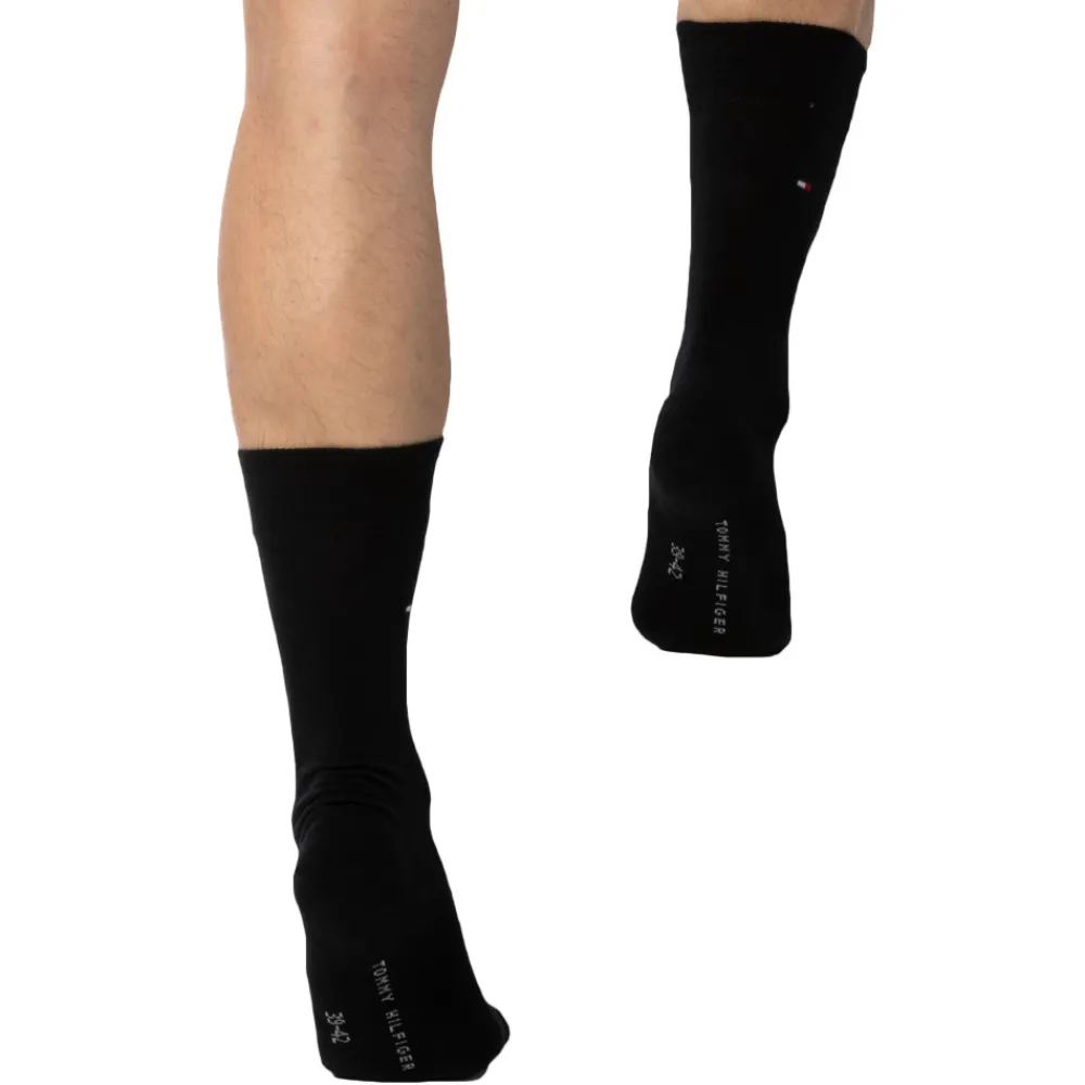 Tommy Hilfiger Chaussettes-Lot de 2 Paires de Chaussettes Classiques Coton Noires