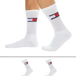 Tommy Hilfiger Chaussettes-Lot de 2 Paires de Chaussettes de Sport Flag Blanches