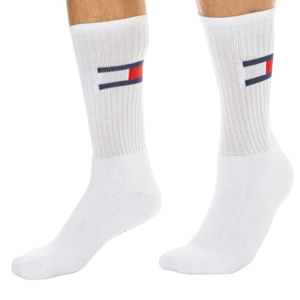 Tommy Hilfiger Chaussettes-Lot de 2 Paires de Chaussettes de Sport Flag Blanches