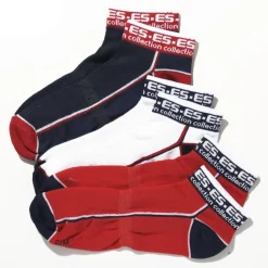 ES Collection Chaussettes-Lot de 3 Paires de Socquettes Sport Marines - Rouges - Blanches