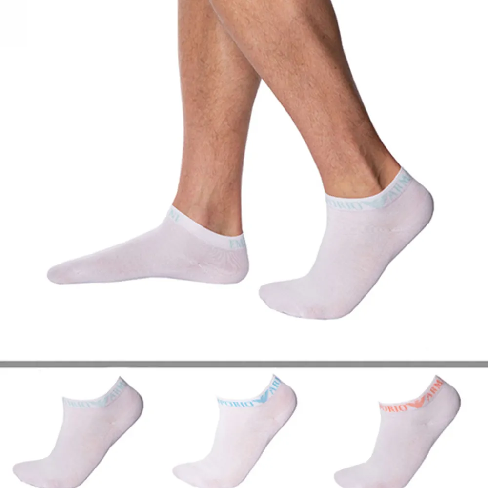 Emporio Armani Chaussettes-Lot de 3 Paires de Socquettes Extended Logo Blanches