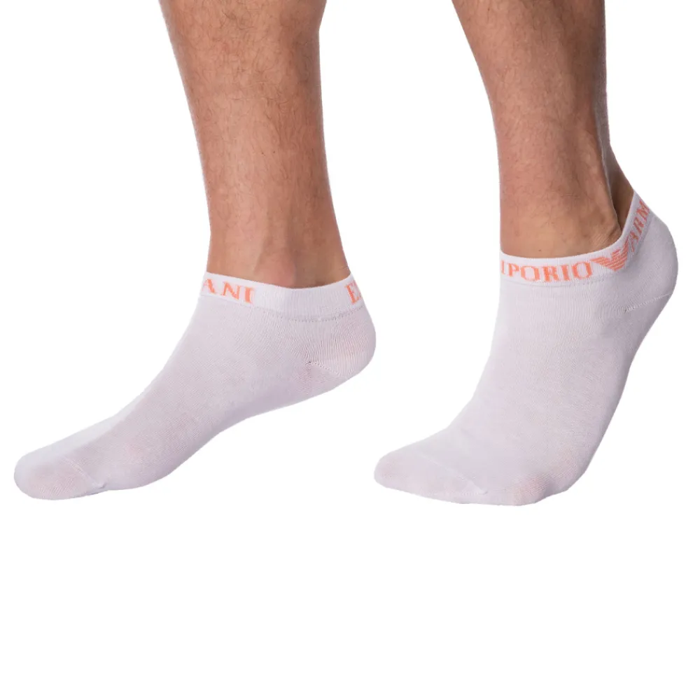 Emporio Armani Chaussettes-Lot de 3 Paires de Socquettes Extended Logo Blanches