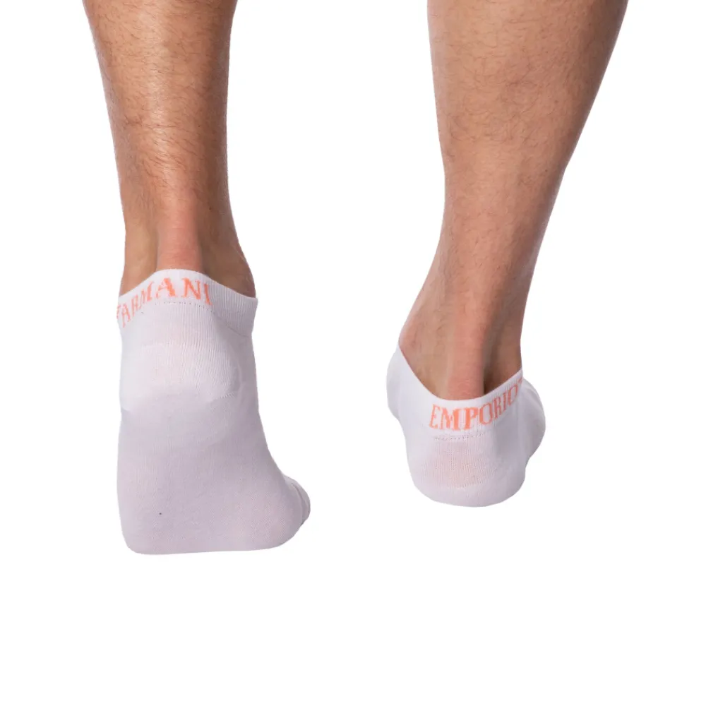 Emporio Armani Chaussettes-Lot de 3 Paires de Socquettes Extended Logo Blanches