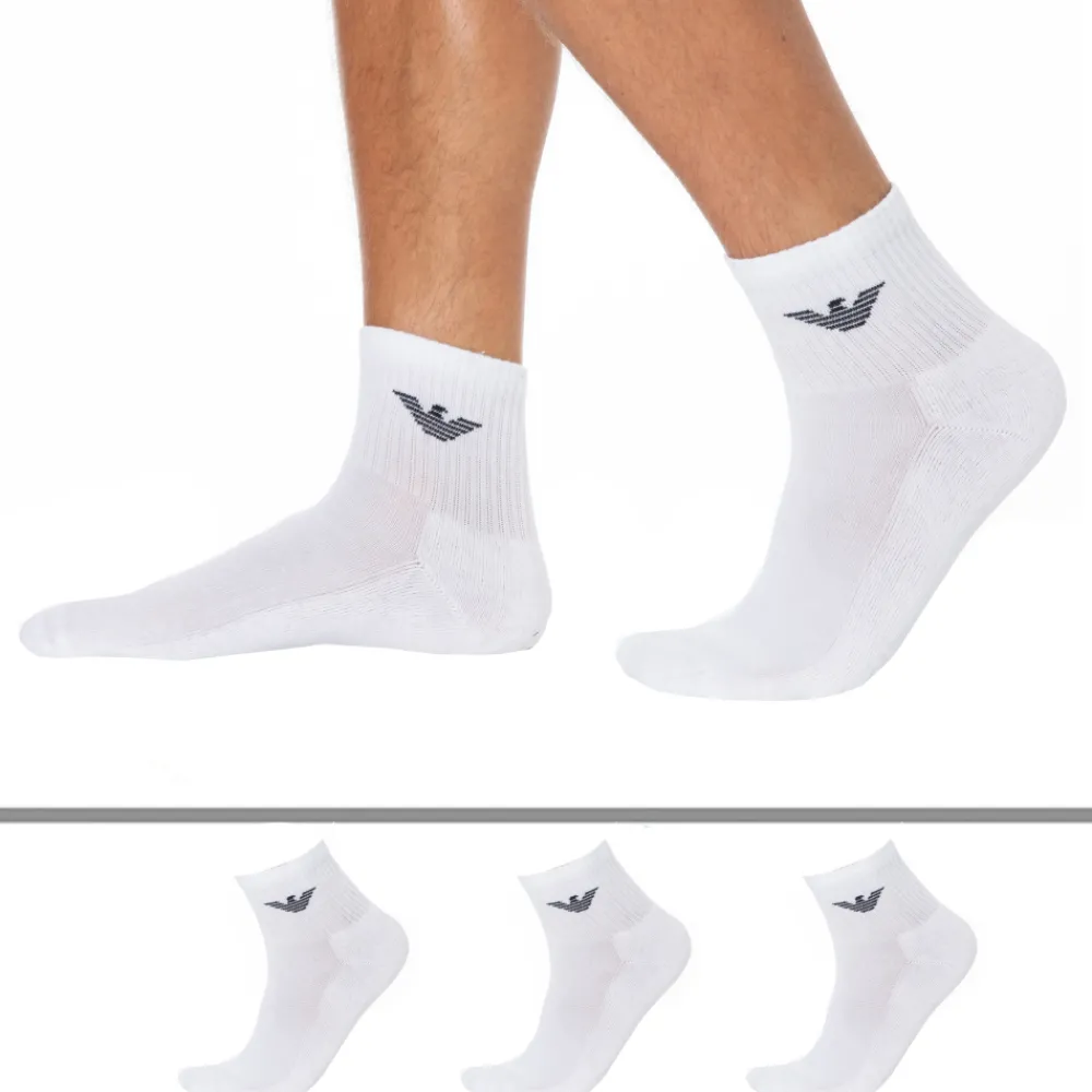 Emporio Armani Chaussettes-Lot de 3 Paires de Socquettes Sporty Sponge Blanches