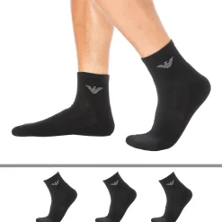 Emporio Armani Chaussettes-Lot de 3 Paires de Socquettes Sporty Sponge Noires