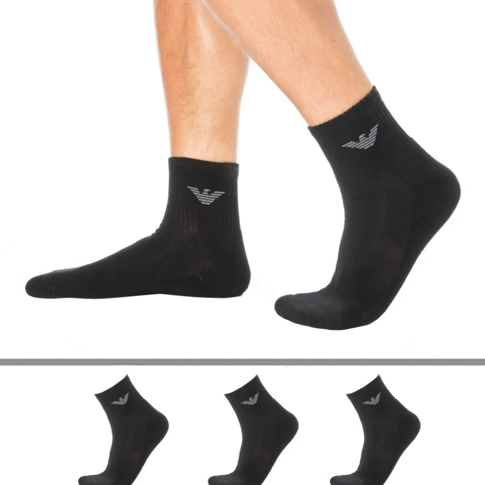 Emporio Armani Chaussettes-Lot de 3 Paires de Socquettes Sporty Sponge Noires