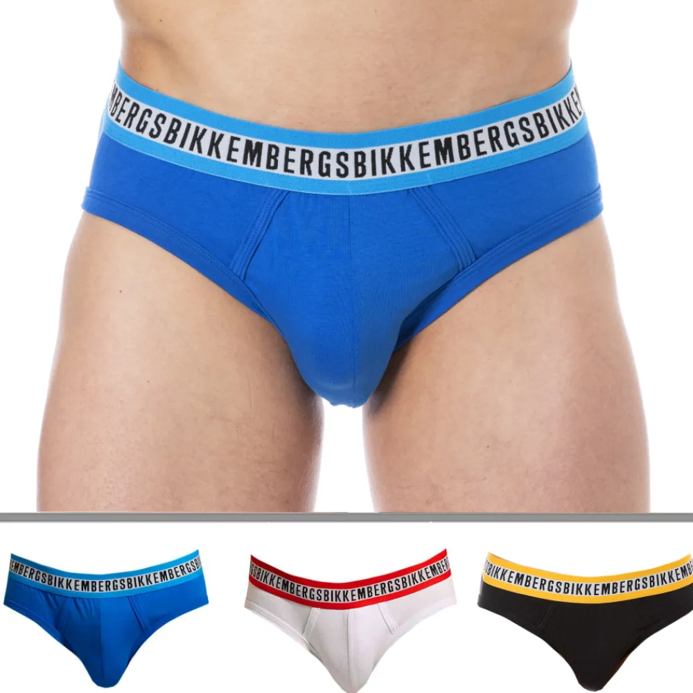 Bikkembergs Slips-Lot de 3 Slips Fashion Tape Coton Bleu - Noir - Blanc