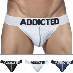 Addicted Push Up|Slips Tanga-Lot de 3 Slips Tanga Mesh Push Up Blanc - Marine - Noir