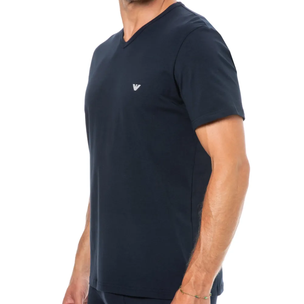 Emporio Armani T-Shirts-Lot de 2 T-Shirts Col V Core Logoband Bleu Marine