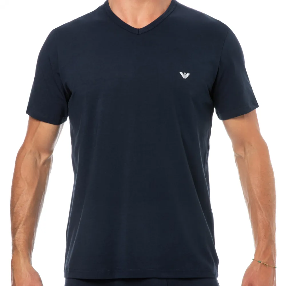 Emporio Armani T-Shirts-Lot de 2 T-Shirts Col V Core Logoband Bleu Marine